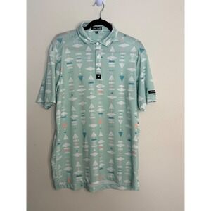 Bad Birdie Men's Mint Green Geometric Print Performance Golf Polo Shirt Size M